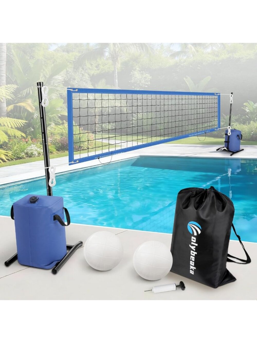 Adjustable Swimming Pool Volleyball Net Set - 30ft, 4 Heights for Fun & Fitness